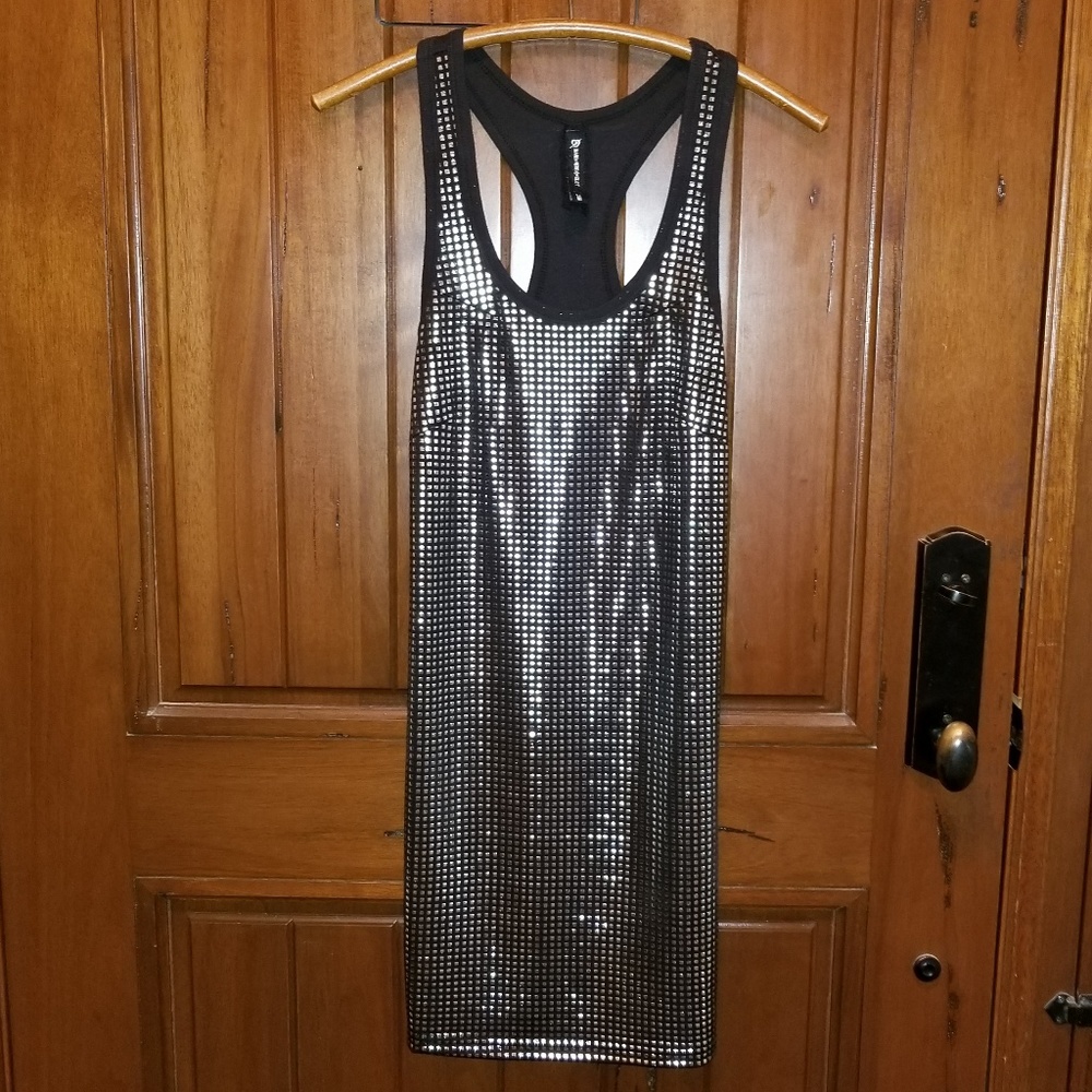Black & Siver Metallic Fabric Racer Back Dress